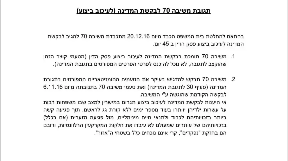 עתירת תושבי עמונה לדחיית פינוי המאחז ותשובת בגץ עתירת תושבי עמונה לדחיית פינוי המאחז ותשובת בגץ