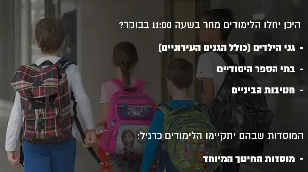 היכן יחלו הלימודים מחר בשעה 11:00 בבוקר היכן יחלו הלימודים מחר בשעה 11:00 בבוקר