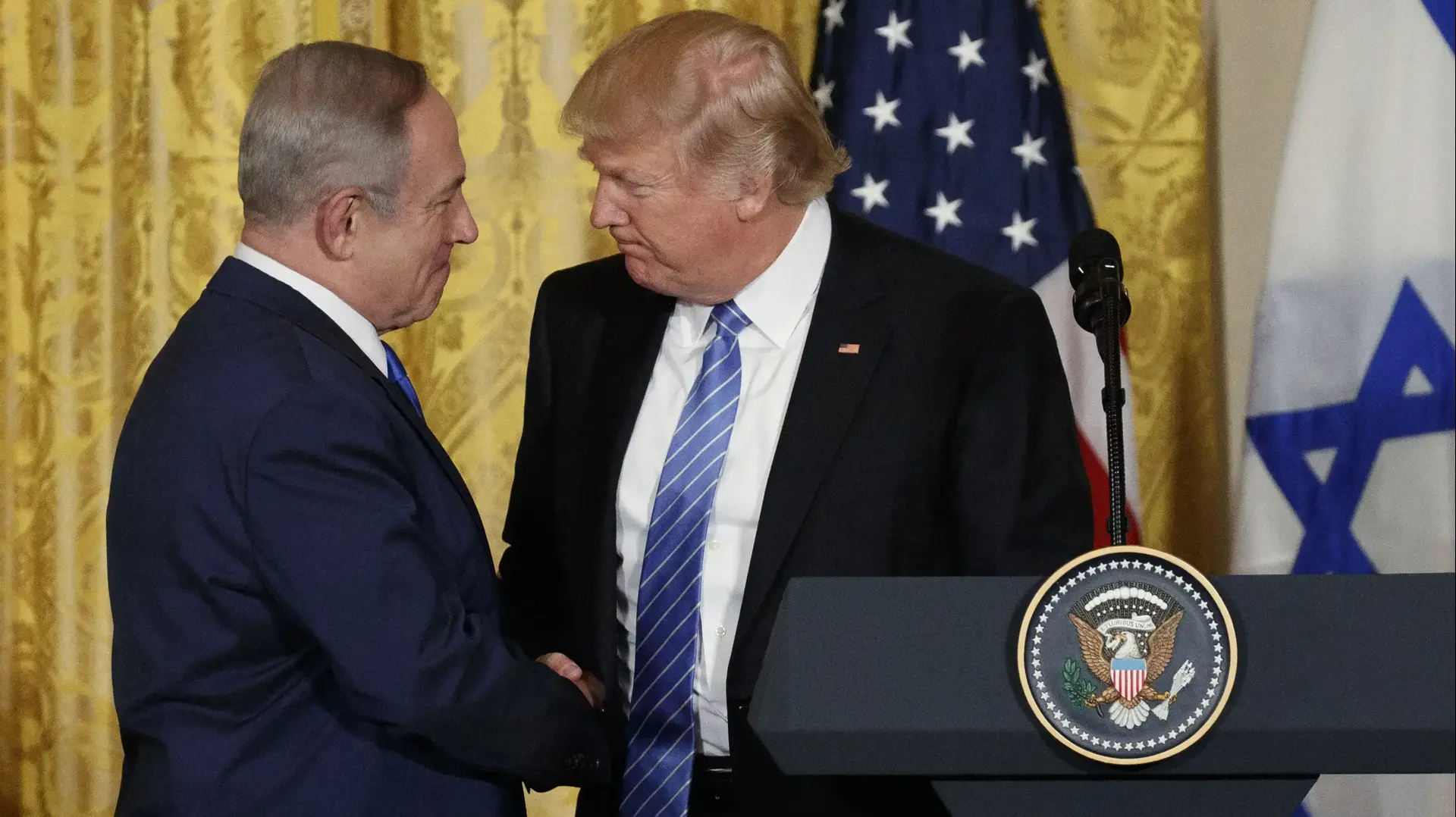 נשיא ארצות הברית דונלד טראמפ עם ראש הממשלה בנימין נתניהו בבית הלבן