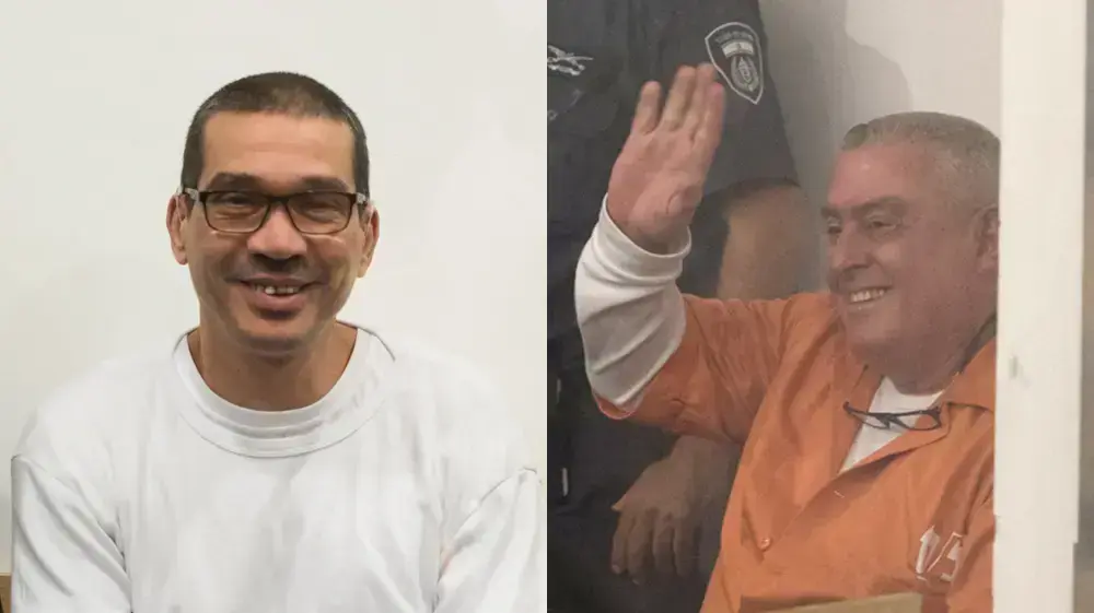 מאיר אברג'יל ויצחק אברג'יל במשפטם בזמן עדותו של זאב רוזנשטיין, בית המשפט המחוזי ת"א, 26 במרץ 2017