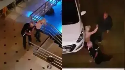 זוג שיכור יורד במדרגות