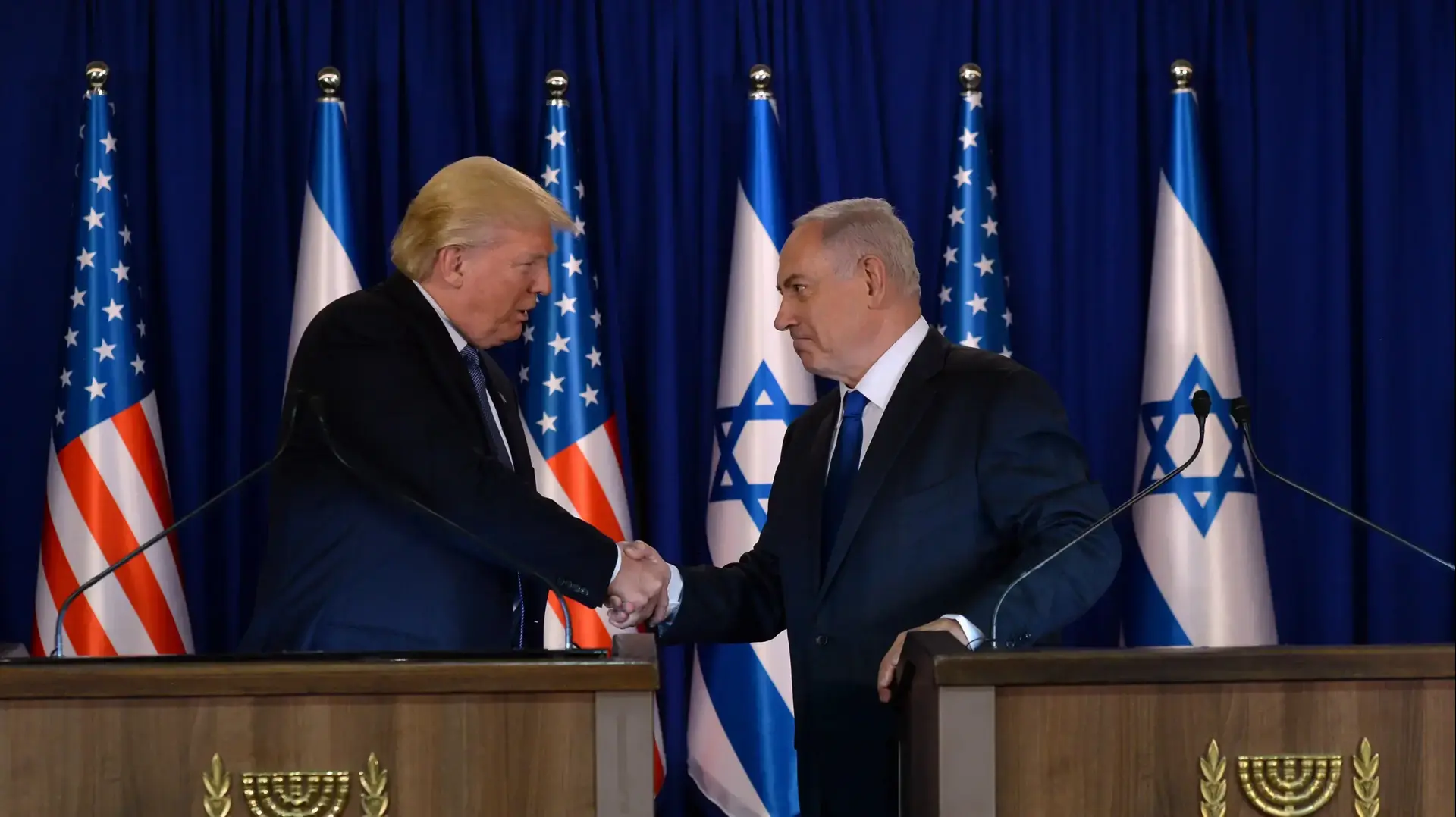 ראש הממשלה בנימין נתניהו והנשיא ארה"ב דולנד טראמפ בהצהרות , בבית רה"מ 22 במאי 2017 ראש הממשלה בנימין נתניהו והנשיא ארה"ב דולנד טראמפ בהצהרות , בבית רה"מ 22 במאי 2017