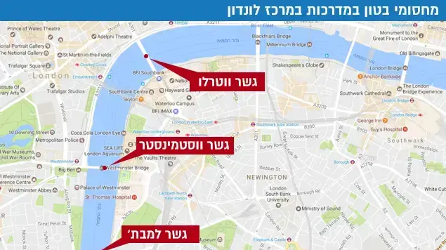 מחסומי בטון במדרכות במרכז לונדון מחסומי בטון במדרכות במרכז לונדון