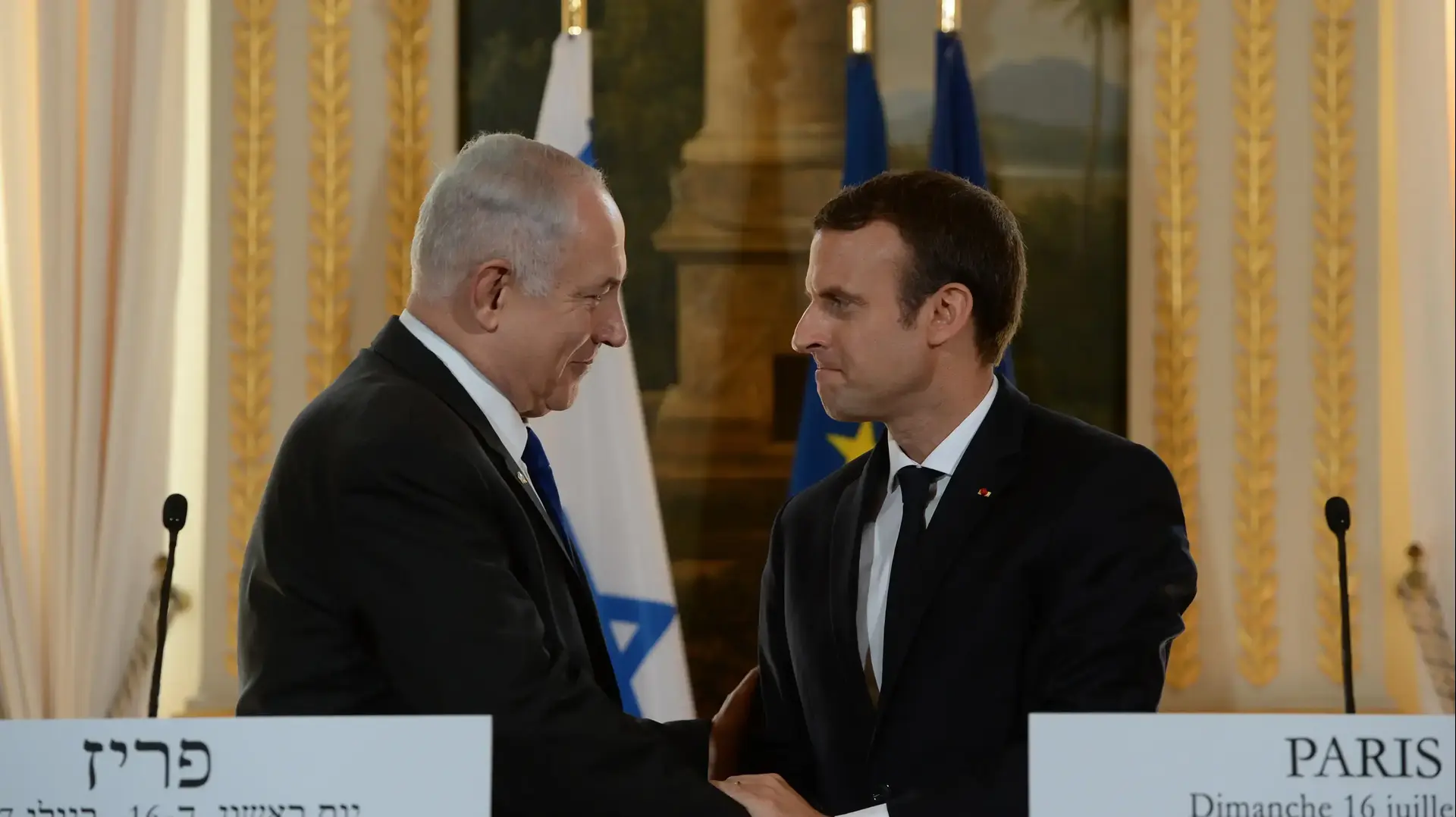 ראש הממשלה בנימין נתניהו במסע"ת בארמון האליזה עם נשיא צרפת עמנואל מקרון ראש הממשלה בנימין נתניהו במסע"ת בארמון האליזה עם נשיא צרפת עמנואל מקרון