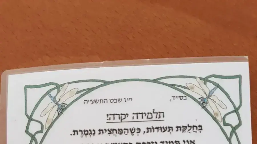 התעודה שחילקה המורה חיה סלומון ז"ל לתלמידותיה יולי 2017 התעודה שחילקה המורה חיה סלומון ז"ל לתלמידותיה יולי 2017