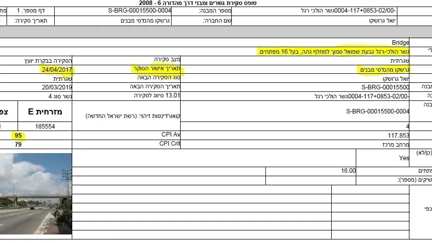 אישור מהנדס מומחה שניתן לגשר בכביש 4 באפריל האחרון 15 באוגוסט 2017