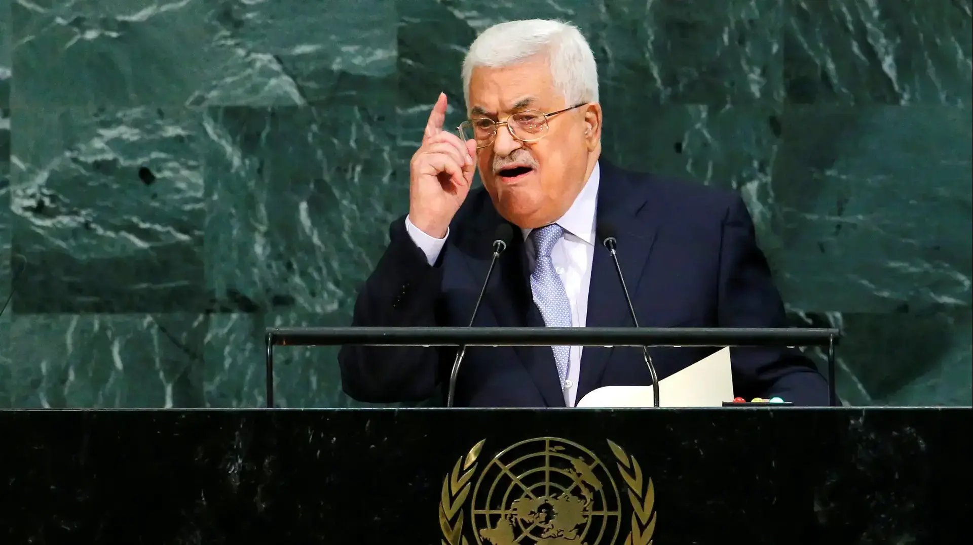 יו"ר הרשות הפלסטינית אבו מאזן נואם בעצרת הכללית של האו"ם, ספטמבר 2017 יו"ר הרשות הפלסטינית אבו מאזן נואם בעצרת הכללית של האו"ם, ספטמבר 2017