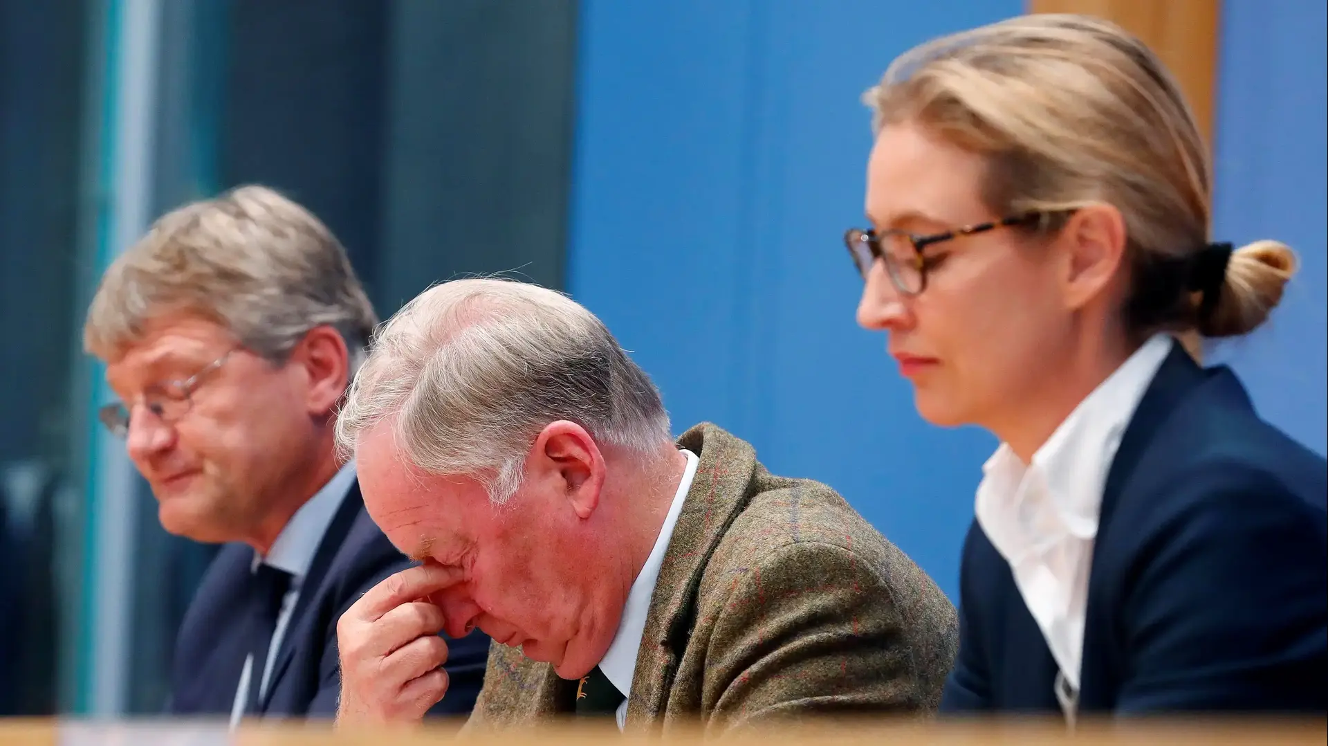 בכירי מפלגת AfD בגרמניה במסיבת עיתונאים לאחר הבחירות בכירי מפלגת AfD בגרמניה במסיבת עיתונאים לאחר הבחירות