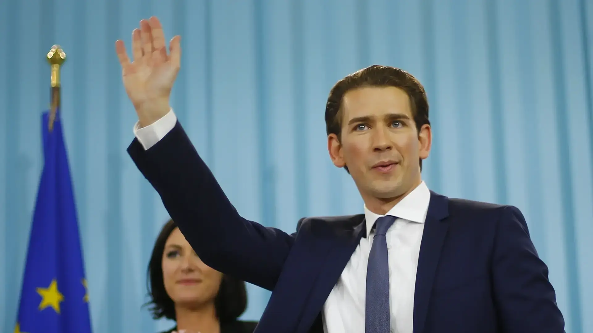 מנהיג השמרנים באוסטריה סבסטיאן קורץ בעצרת תמיכה בווינה אחרי הבחירות, 15 באוקטובר 2017 