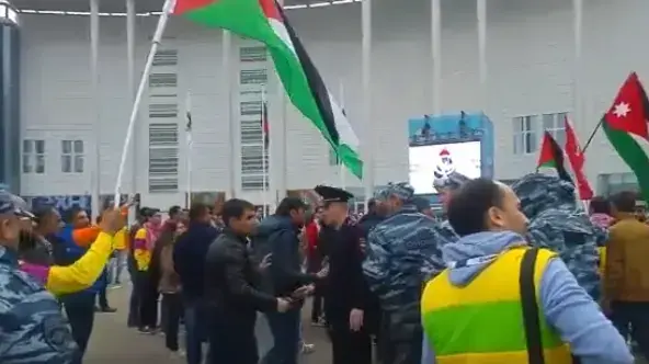 הפגנה נגד השתתפות ישראלית באירוע צעירים ברוסיה. 19 באוקטובר 2017