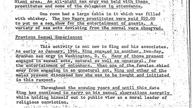 דוח של ה-FBI המתאר את חיי המין של מרטין לותר קינג, 1968 דוח של ה-FBI המתאר את חיי המין של מרטין לותר קינג, 1968