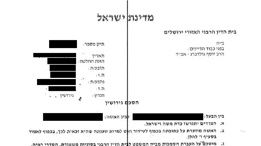 הסכם גירושין בין אישה חרדית שטוענת שבעלה אנס אותה הסכם גירושין בין אישה חרדית שטוענת שבעלה אנס אותה