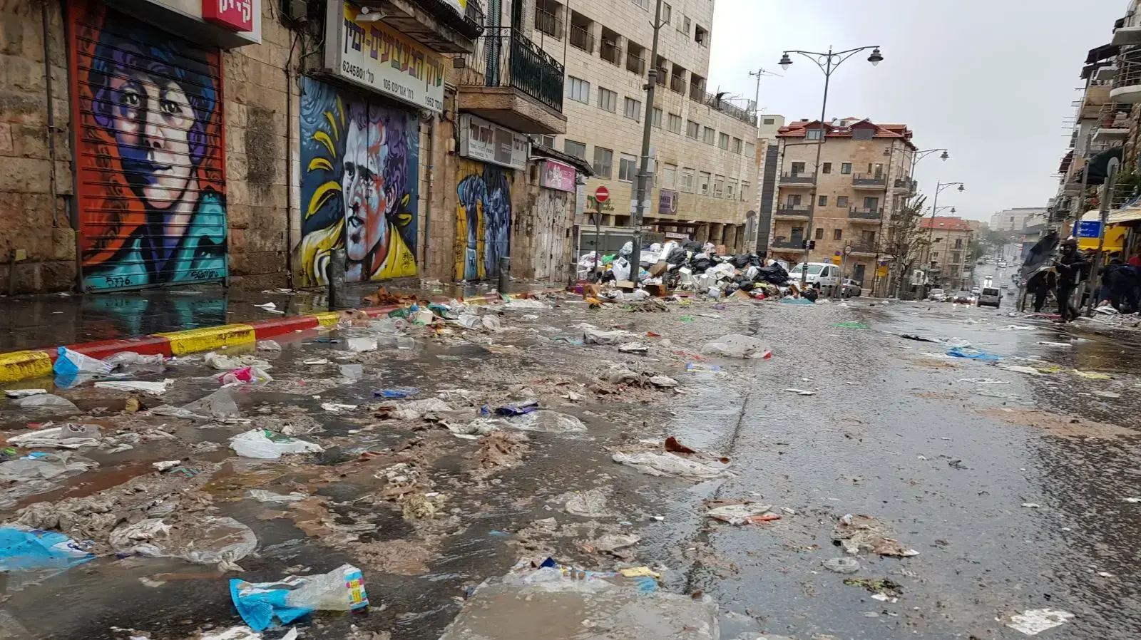ערימות זבל בירושלים בעקבות שביתת עובדי הנקיון בעיר ונזקי הסערה 5 בינואר 2018