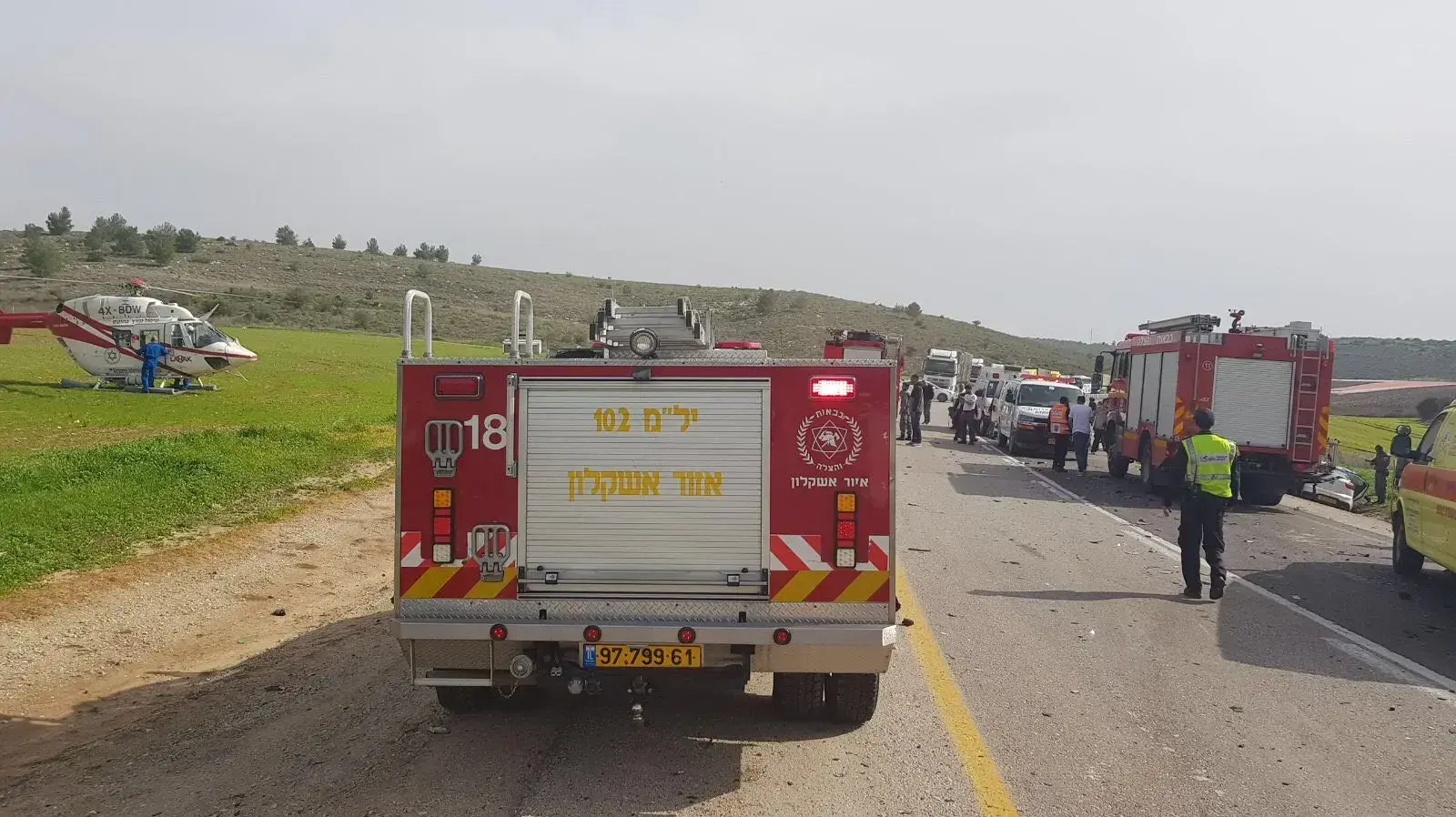 זירת תאונת הדרכים הקטלנית בכביש 35, 6 בפברואר 2018 זירת תאונת הדרכים הקטלנית בכביש 35, 6 בפברואר 2018