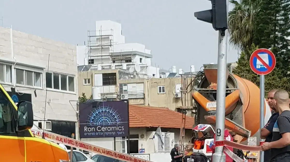 זירת האירוע - מערבל בטון אשר דרס אישה למוות בחדרה 16 בפברואר 2018