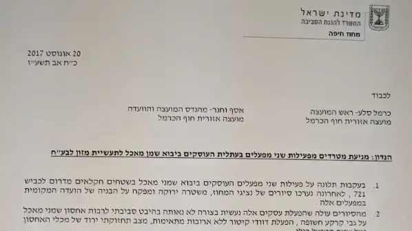 מכתב באוגוסט 17 מהמשרד להגנת הסביבה לראש מועצת חוף הכרמל על סירחון עתלית מכתב באוגוסט 17 מהמשרד להגנת הסביבה לראש מועצת חוף הכרמל על סירחון עתלית