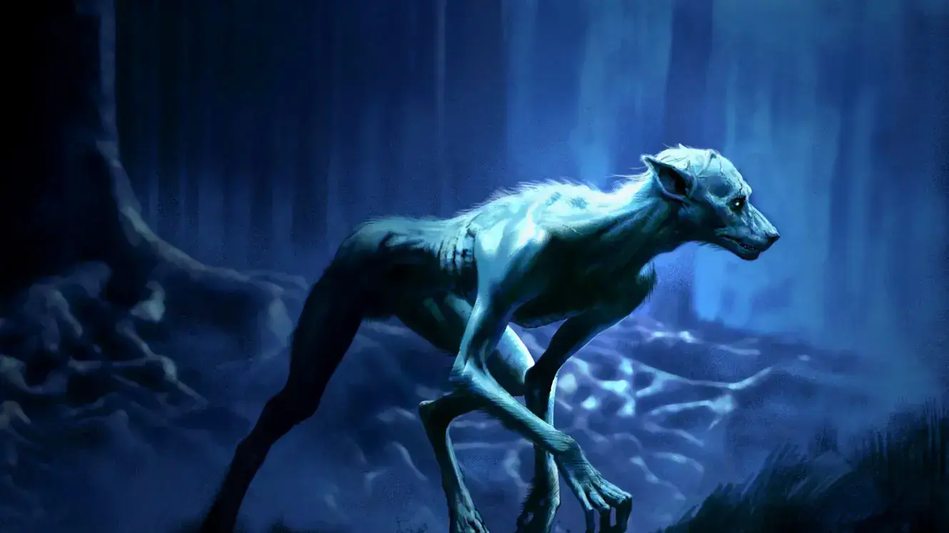 Film concept art of Lupin in his werewolf form, in the Forbidden Forest
Film concept art of Lupin in his werewolf form, in the Forbidden Forest