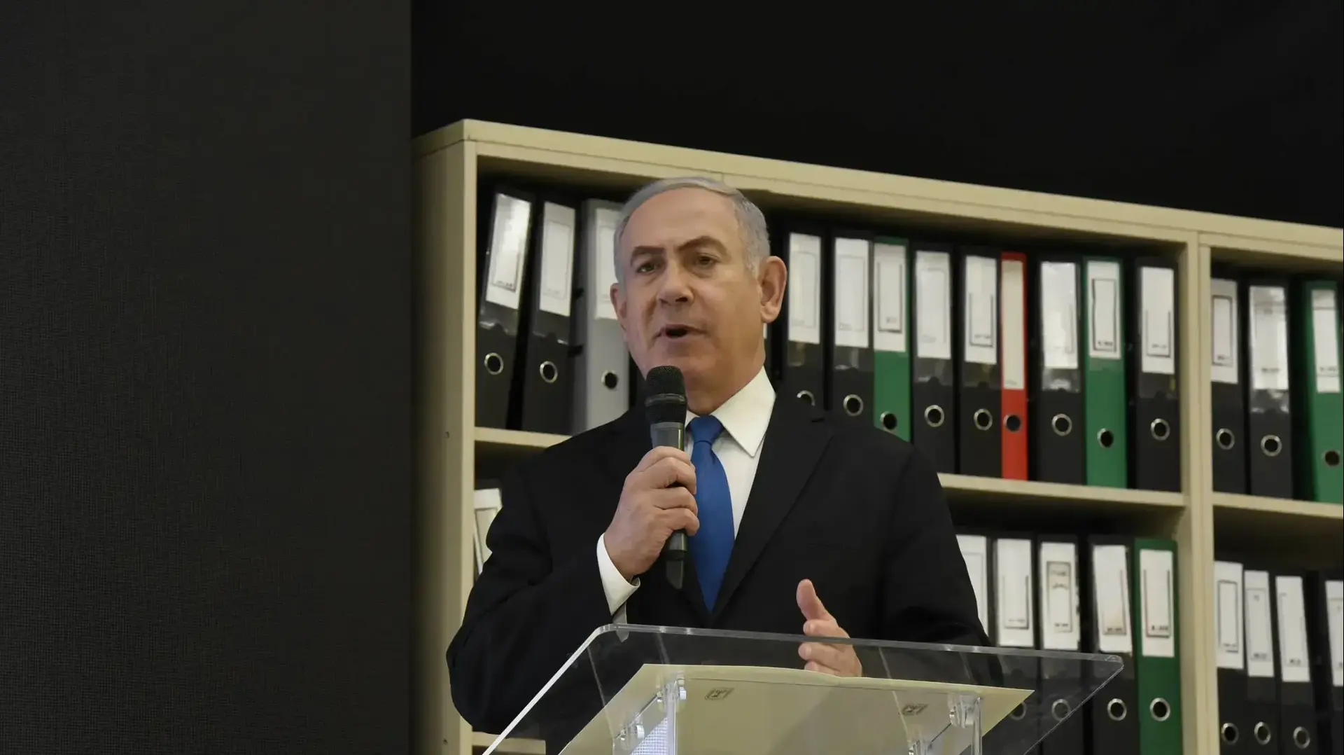 ראש הממשלה בנימין נתניהו במהלך הצהרה מיוחדת על התפתחות משמעותית בעניין הסכם הגרעין עם איראן, קרייה, ת"א 30 באפריל 2018 ראש הממשלה בנימין נתניהו במהלך הצהרה מיוחדת על התפתחות משמעותית בעניין הסכם הגרעין עם איראן, קרייה, ת"א 30 באפריל 2018