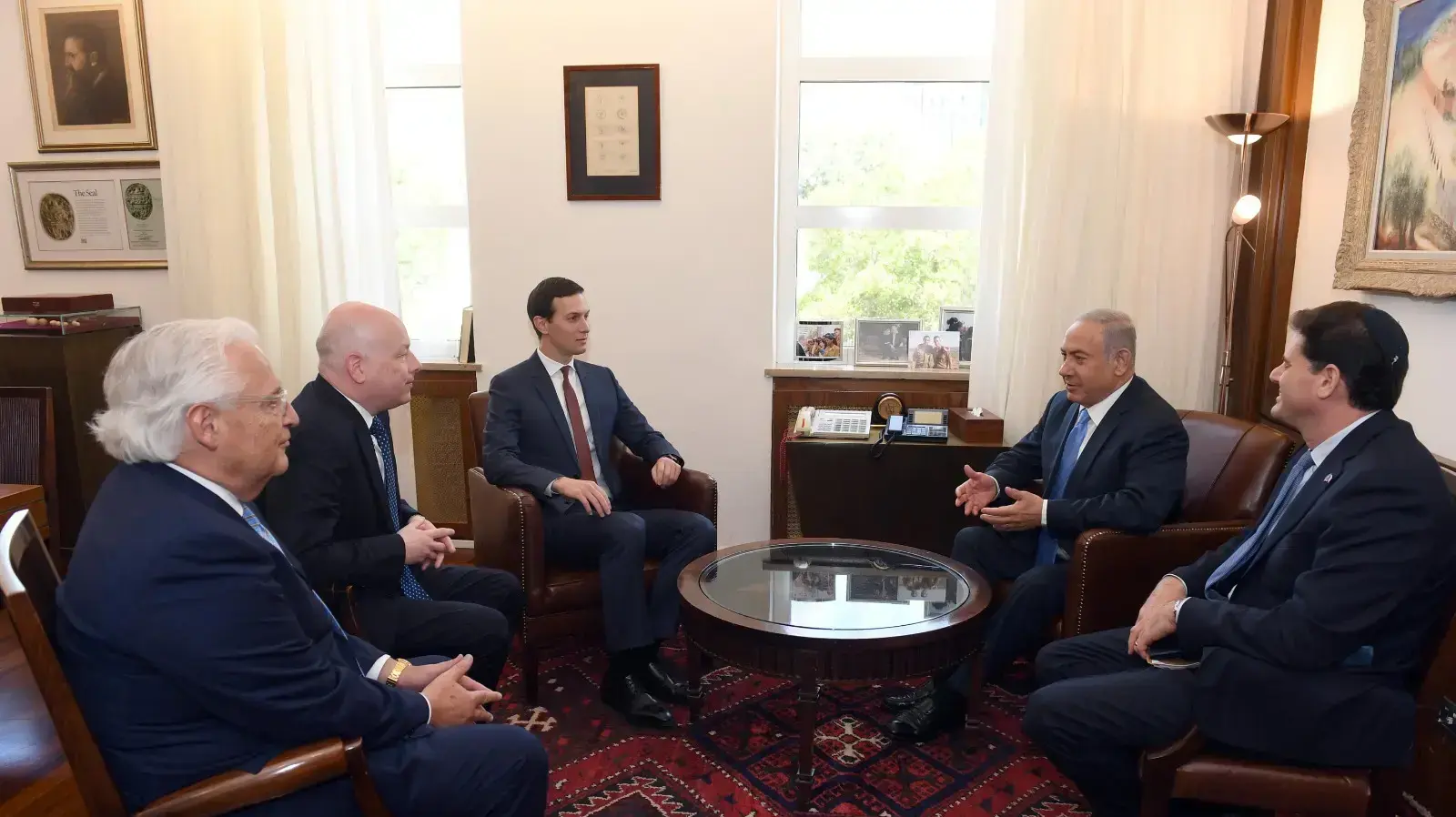 פגישת ראש הממשלה בנימין נתניהו עם ג'ארד קושנר, ג'ייסון גרינבלט, דיויד פרידמן ורון דרמר בלשכתו בירושלים - 22 ביוני 2018 פגישת ראש הממשלה בנימין נתניהו עם ג'ארד קושנר, ג'ייסון גרינבלט, דיויד פרידמן ורון דרמר בלשכתו בירושלים - 22 ביוני 2018