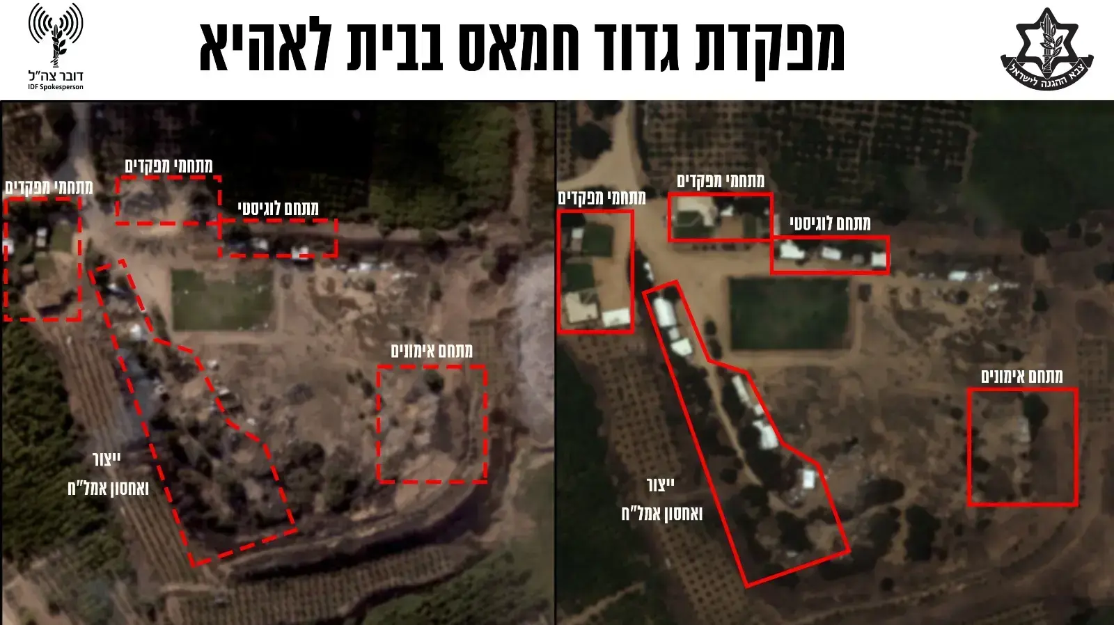תצ"א ממפקדת גדוד החמאס בבית לאהיא לפני ואחרי תקיפת צה"ל 14 ביולי 2018 תצ"א ממפקדת גדוד החמאס בבית לאהיא לפני ואחרי תקיפת צה"ל 14 ביולי 2018