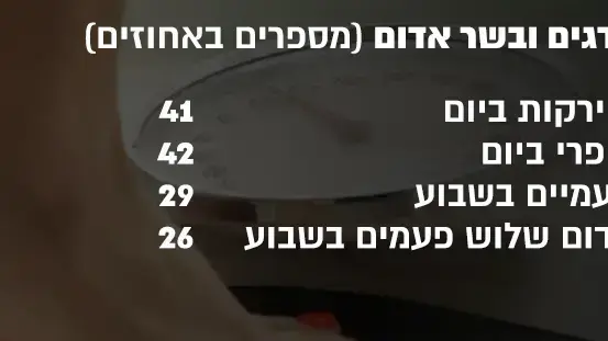 אינפו: ירקות, פירות, דגים ובשר אדום אינפו: ירקות, פירות, דגים ובשר אדום
