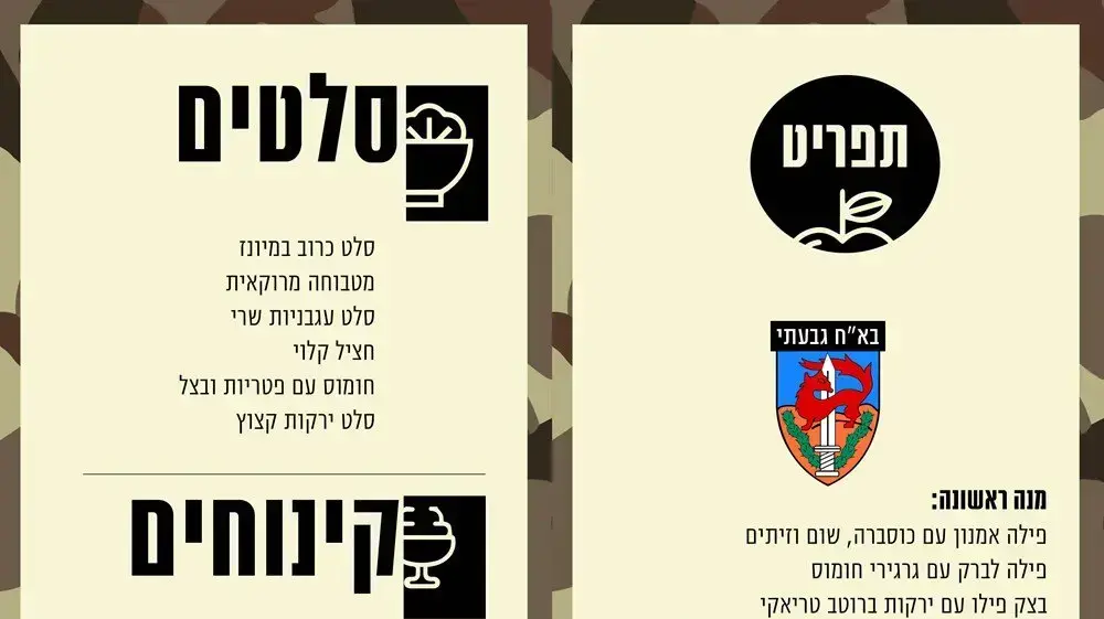 תפריט כחלק מהכנות צה"ל לראש השנה, 5 בספטמבר 2018 תפריט כחלק מהכנות צה"ל לראש השנה, 5 בספטמבר 2018