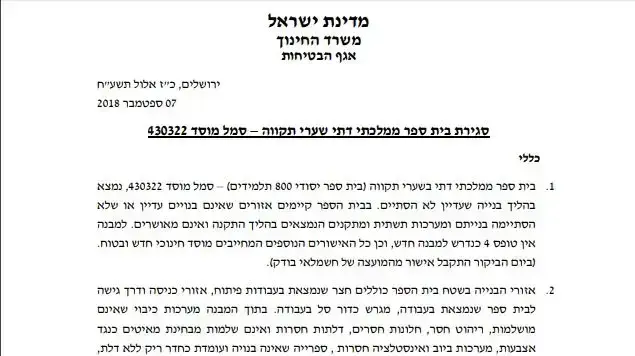 דוח ליקויים משרד החינוך בית ספר ממ"ד שערי תקווה דוח ליקויים משרד החינוך בית ספר ממ"ד שערי תקווה
