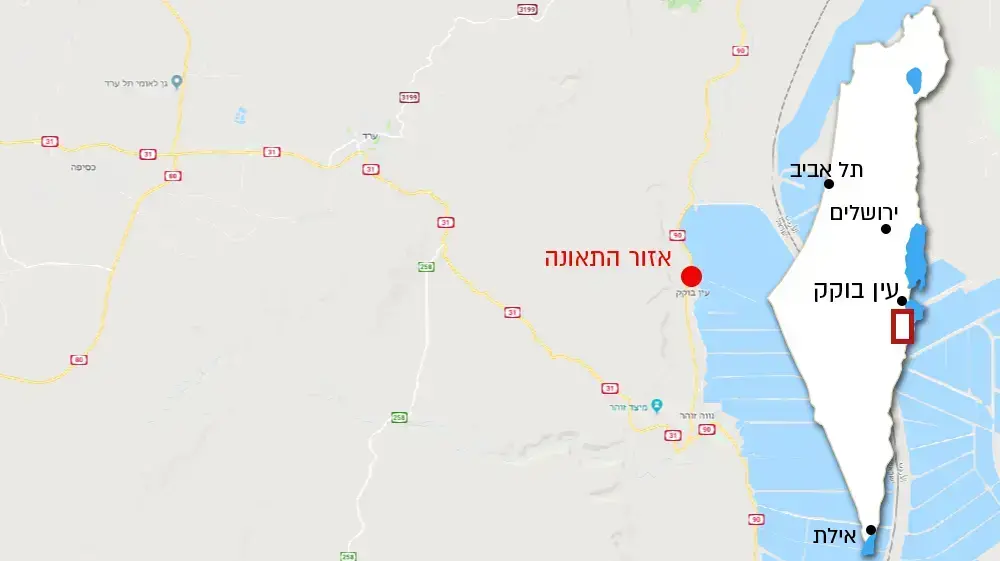 מפה זירת התאונה בים המלח מפה זירת התאונה בים המלח