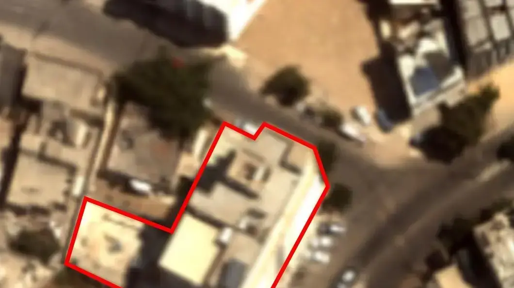 המטה לביטחון פנים בשכונת רימאל של ארגון הטרור חמאס. מבנה שנתקף המטה לביטחון פנים בשכונת רימאל של ארגון הטרור חמאס. מבנה שנתקף