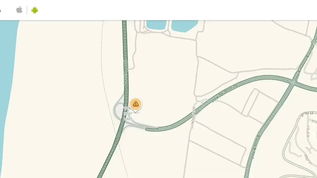 מפת waze באזור כביש 70 מפת waze באזור כביש 70
