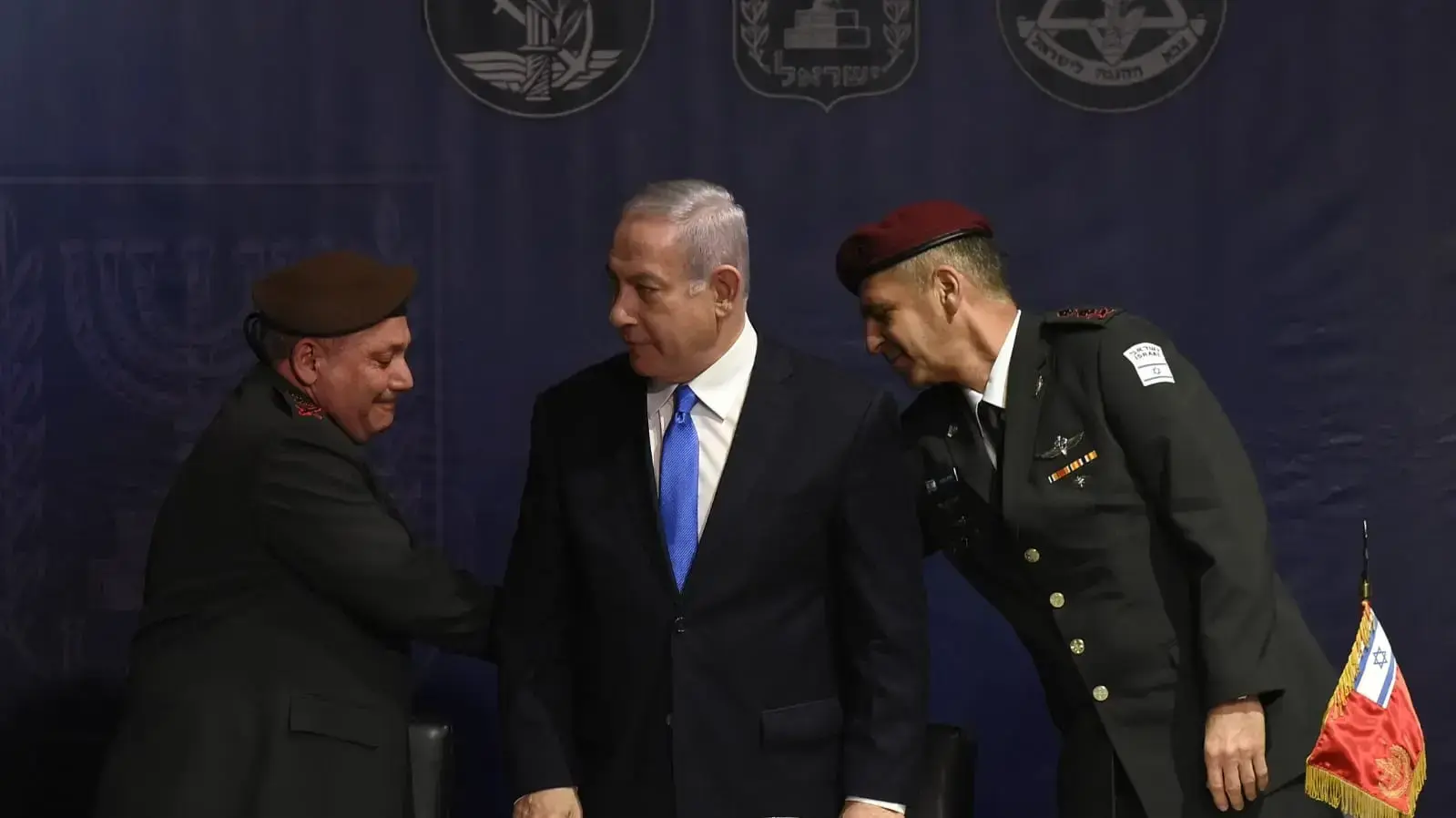 טקס חילופי הרמטכ"ל ה-22-  אביב כוכבי עם גדי איזנקוט וראש הממשלה בנימין נתניהו, 15 בינואר 2019