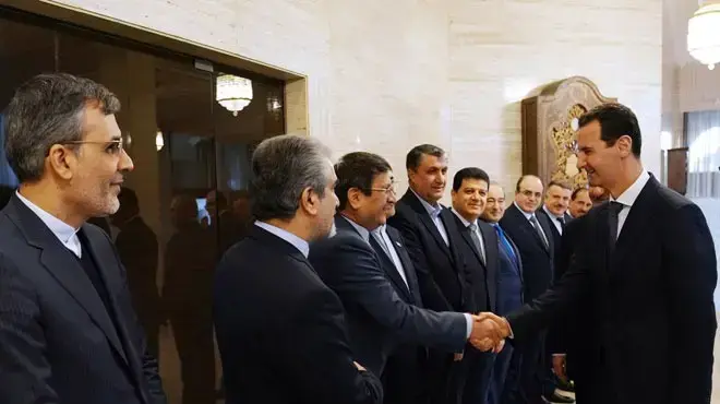 נשיא סוריה אסד ונציגי משלחת מאיראן בארמונו בדמשק, 29 בינואר 2019