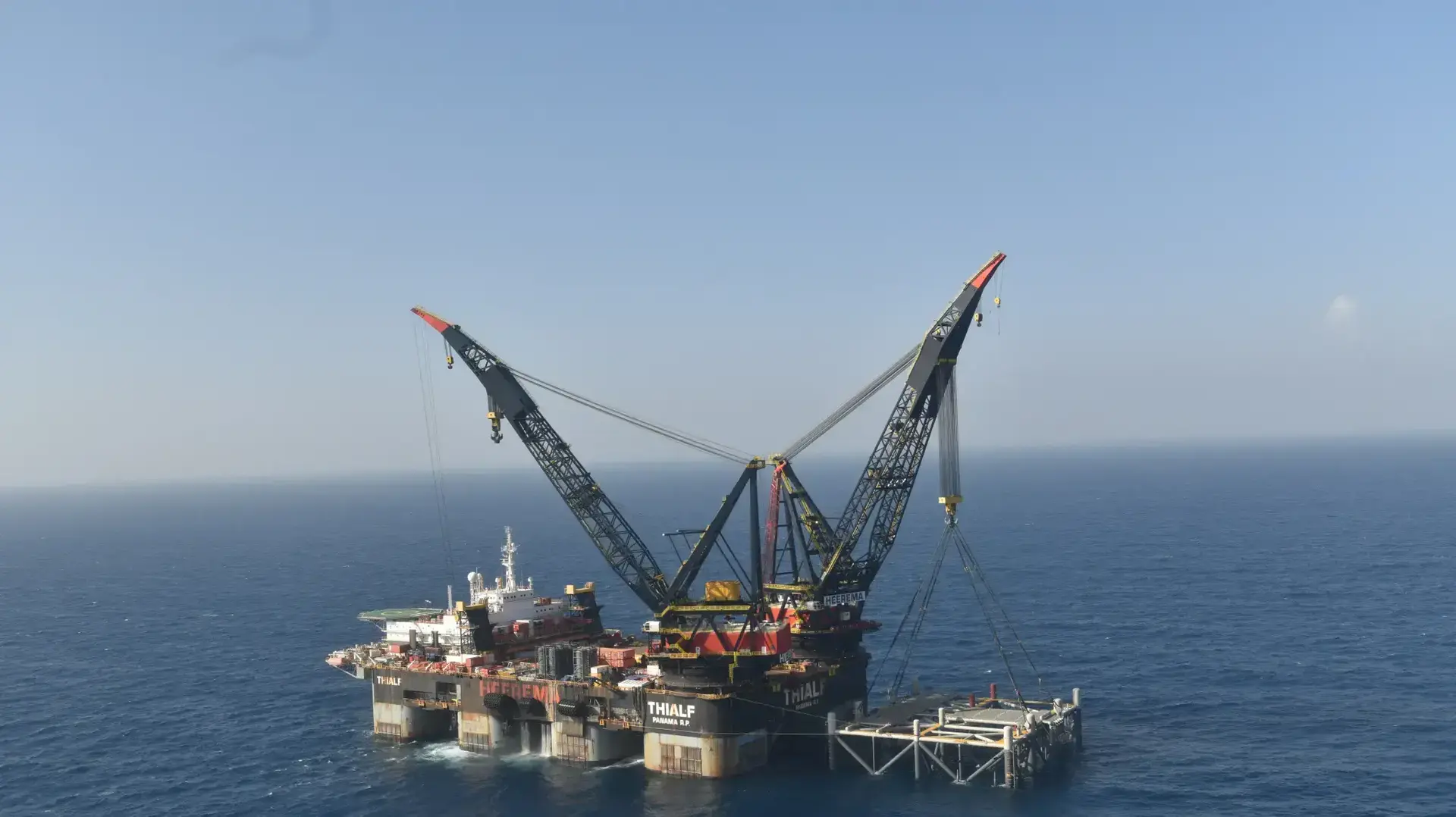 ראש הממשלה בנימין נתניהו ושר האנרגיה יובל שטייניץ ישתתפו באירוע לרגל הגעת החלק התחתון של אסדת הגז "לווייתן", 31 בינואר 2019