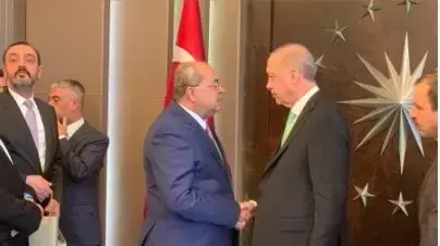 נשיא טורקיה ארדואן בפגישה עם חברי הכנסת של תע"ל והתנועה האסלאמית, אחמד טיבי, טלב אבו עראר ומסעוד גנאים. 2 בפברואר 2019