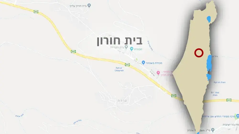 מפת האירוע לכודים באוטובוס בצומת בית חורון, 10.2.2019 מפת האירוע לכודים באוטובוס בצומת בית חורון, 10.2.2019