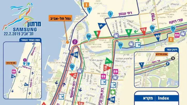 מפה - חסימות במרתון תל אביב מפה - חסימות במרתון תל אביב