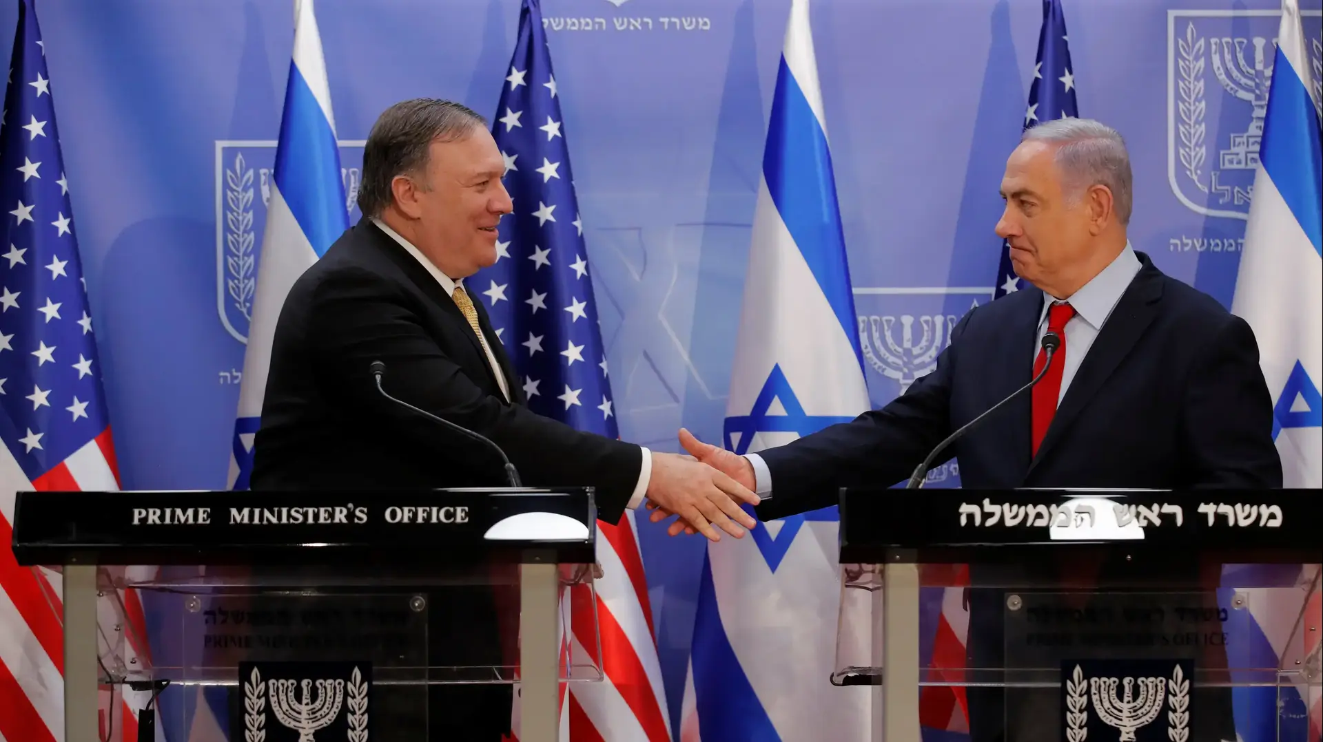 ראש הממשלה נתניהו ומזכיר המדינה האמריקאי מייק פומפאו בביקור בישראל, 20 במרץ 2019 ראש הממשלה נתניהו ומזכיר המדינה האמריקאי מייק פומפאו בביקור בישראל, 20 במרץ 2019