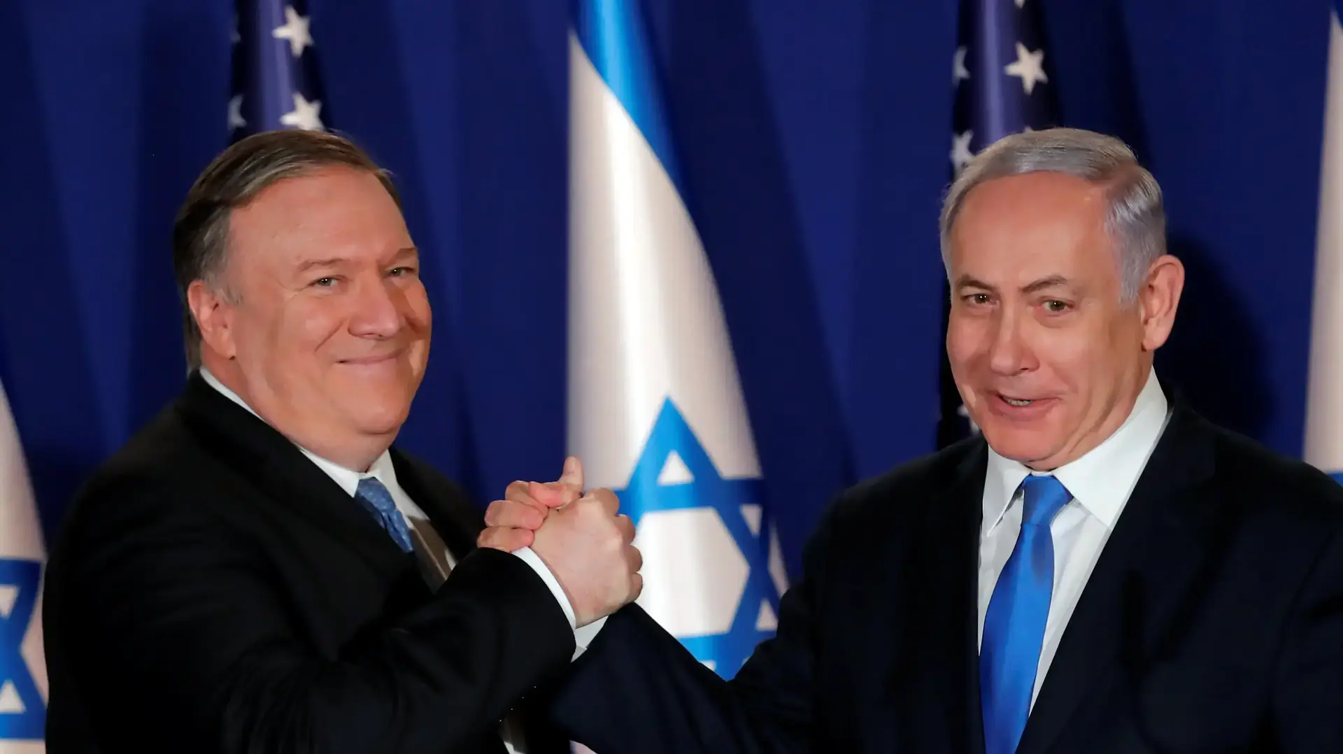 ראש הממשלה בנימין נתניהו ושר החוץ האמריקני מייק פומפאו בהצהרות במעון רה"מ, 21 במרץ 2019 ראש הממשלה בנימין נתניהו ושר החוץ האמריקני מייק פומפאו בהצהרות במעון רה"מ, 21 במרץ 2019