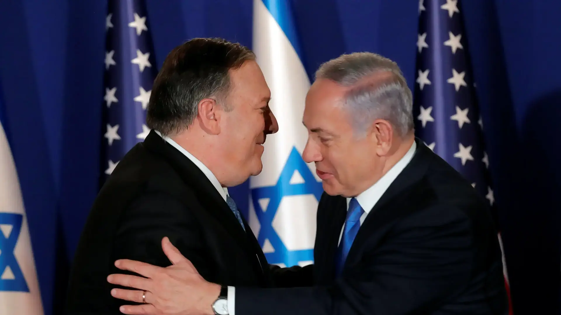 ראש הממשלה בנימין נתניהו ושר החוץ האמריקני מייק פומפאו בהצהרות במעון רה"מ, 21 במרץ 2019 ראש הממשלה בנימין נתניהו ושר החוץ האמריקני מייק פומפאו בהצהרות במעון רה"מ, 21 במרץ 2019
