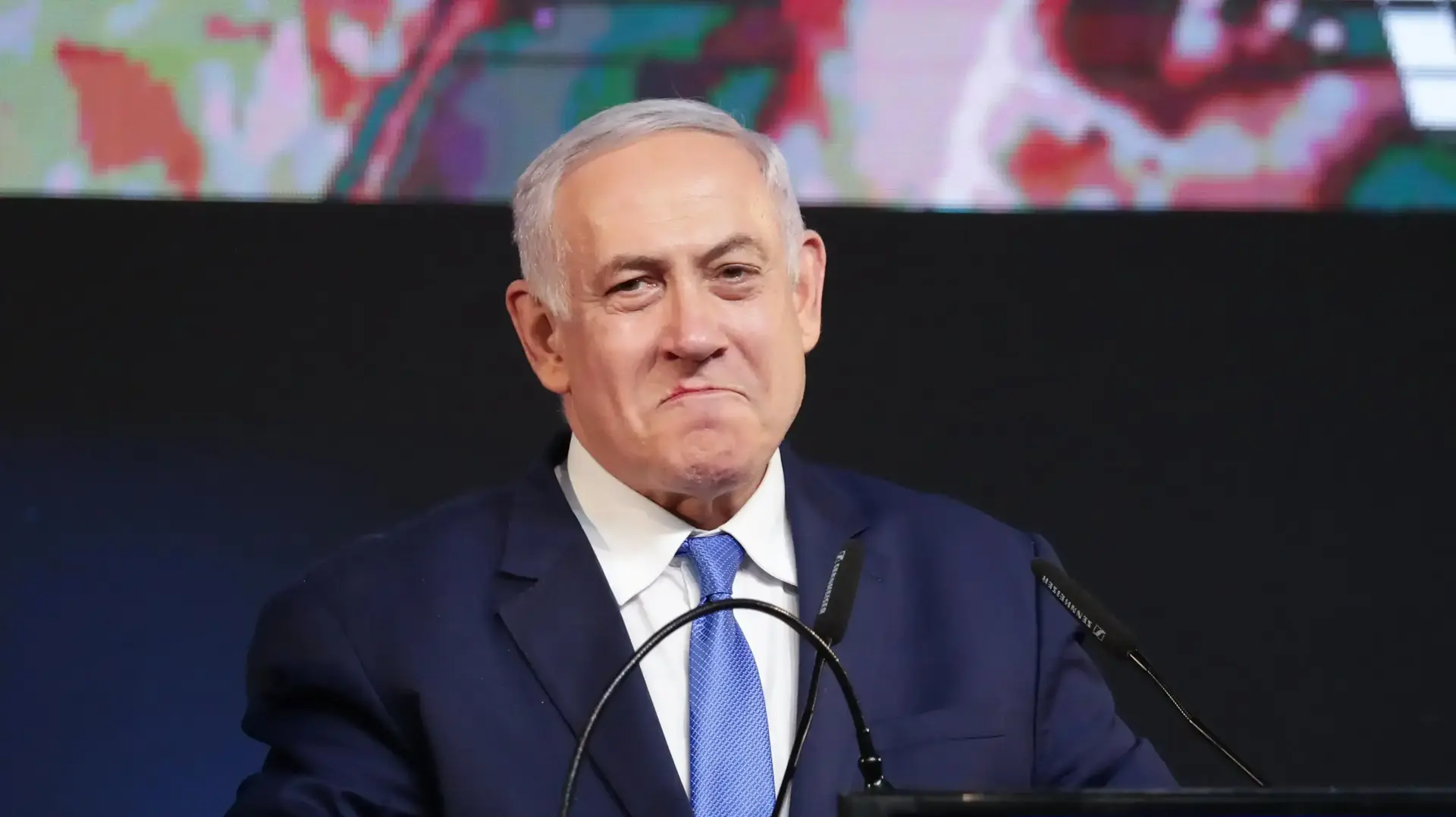 ראש הממשלה, בנימין נתניהו, במהלך נאומו במטה הליכוד, היכל שלמה, ת"א 9 באפריל 2019