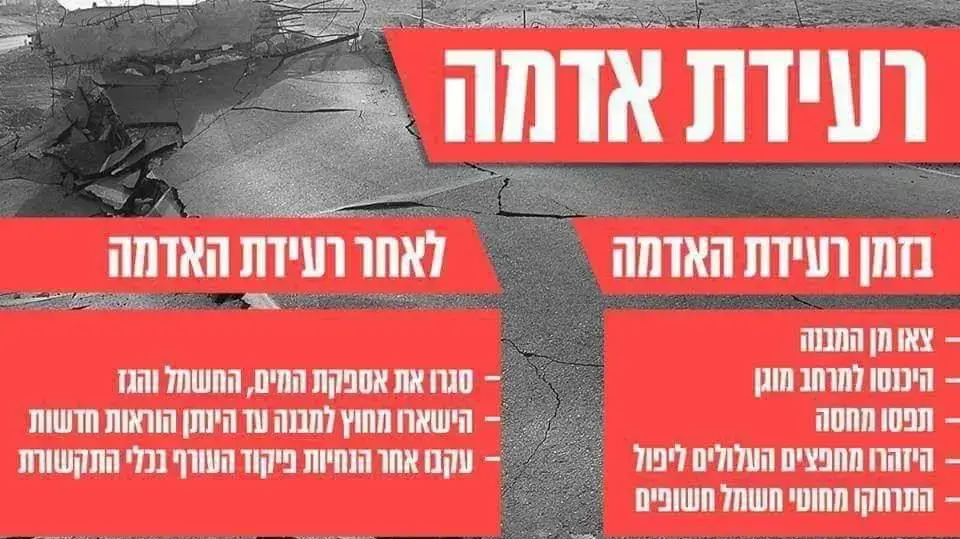 הנחיות מטעם מד"א בעת רעידת אדמה 15 במאי 2019 הנחיות מטעם מד"א בעת רעידת אדמה 15 במאי 2019