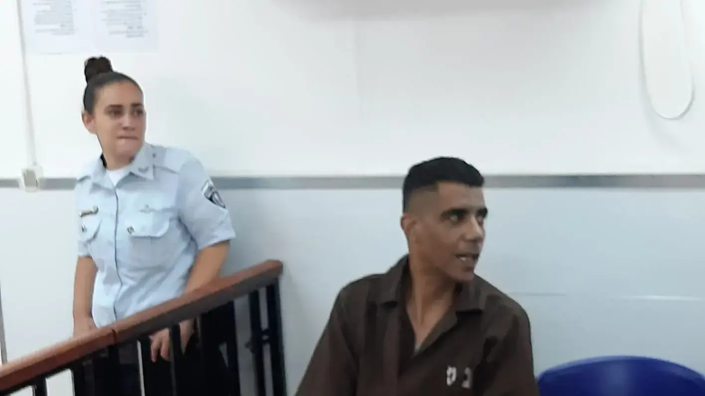 זכריא זביידי, במהלך דיון בעניינו בבית המשפט הצבאי, עופר 28 במאי 2019 זכריא זביידי, במהלך דיון בעניינו בבית המשפט הצבאי, עופר 28 במאי 2019