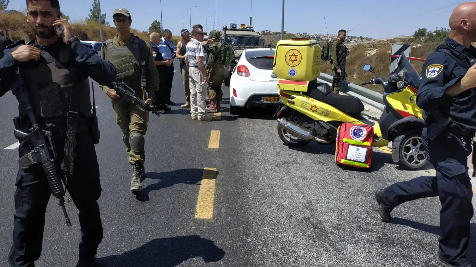 זירת פיגוע דריסה בכביש 60 סמוך ליישוב אלעזר בגוש עציון, 16 באוגוסט 2019