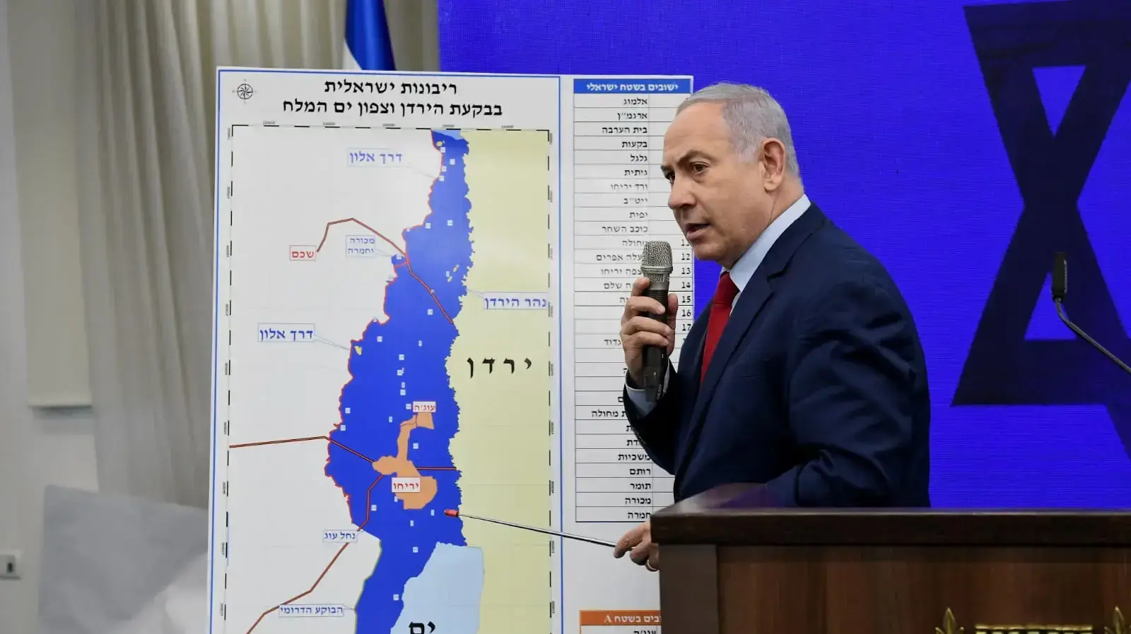 הכרזה מיוחדת של רה"מ נתניהו בדבר החלת ריבונות על יישובים בבקעת הירדן בכפר המכביה, 9 בספטמבר 2019 הכרזה מיוחדת של רה"מ נתניהו בדבר החלת ריבונות על יישובים בבקעת הירדן בכפר המכביה, 9 בספטמבר 2019