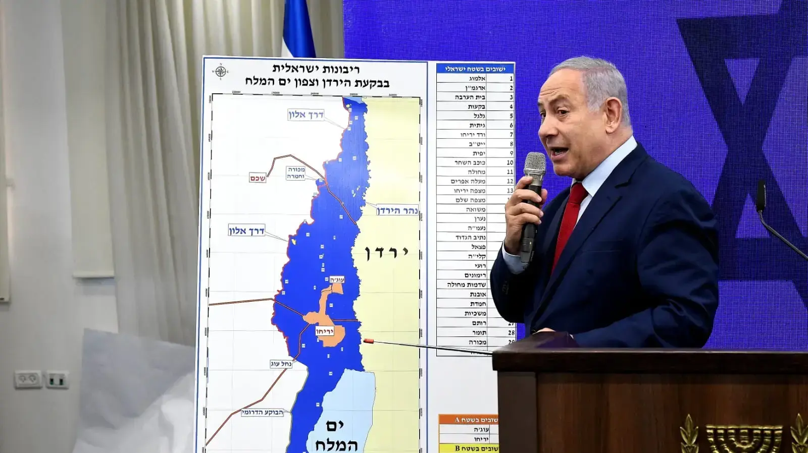 הכרזה מיוחדת של רה"מ נתניהו בדבר החלת ריבונות על יישובים בבקעת הירדן בכפר המכביה, 9 בספטמבר 2019 הכרזה מיוחדת של רה"מ נתניהו בדבר החלת ריבונות על יישובים בבקעת הירדן בכפר המכביה, 9 בספטמבר 2019