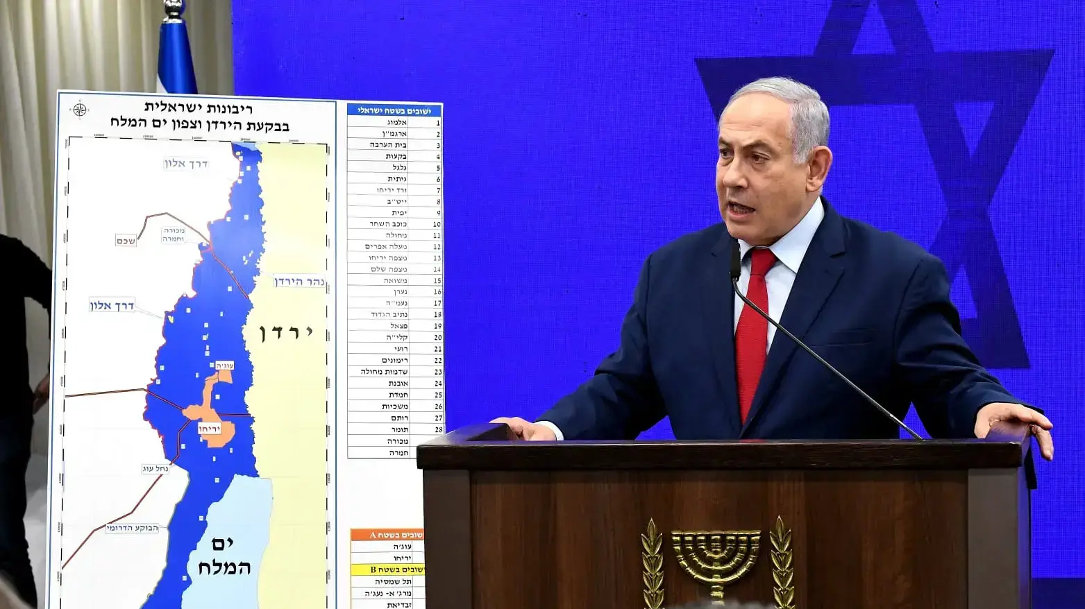 הכרזה מיוחדת של רה"מ נתניהו בדבר החלת ריבונות על יישובים בבקעת הירדו בכפר המכביה, 9 בספטמבר 2019 הכרזה מיוחדת של רה"מ נתניהו בדבר החלת ריבונות על יישובים בבקעת הירדו בכפר המכביה, 9 בספטמבר 2019