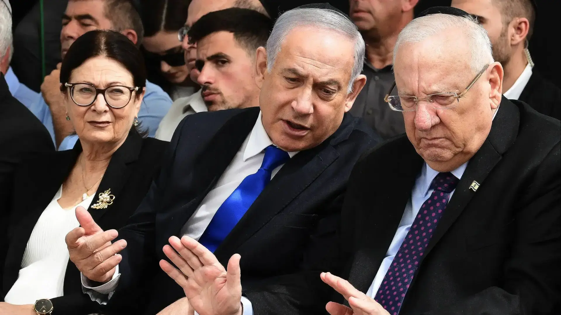 בנימין נתניהו, אסתר חיות וראובן ריבלין באזכרה לשמעון פרס, הר הרצל ירושלים, 19.09.19