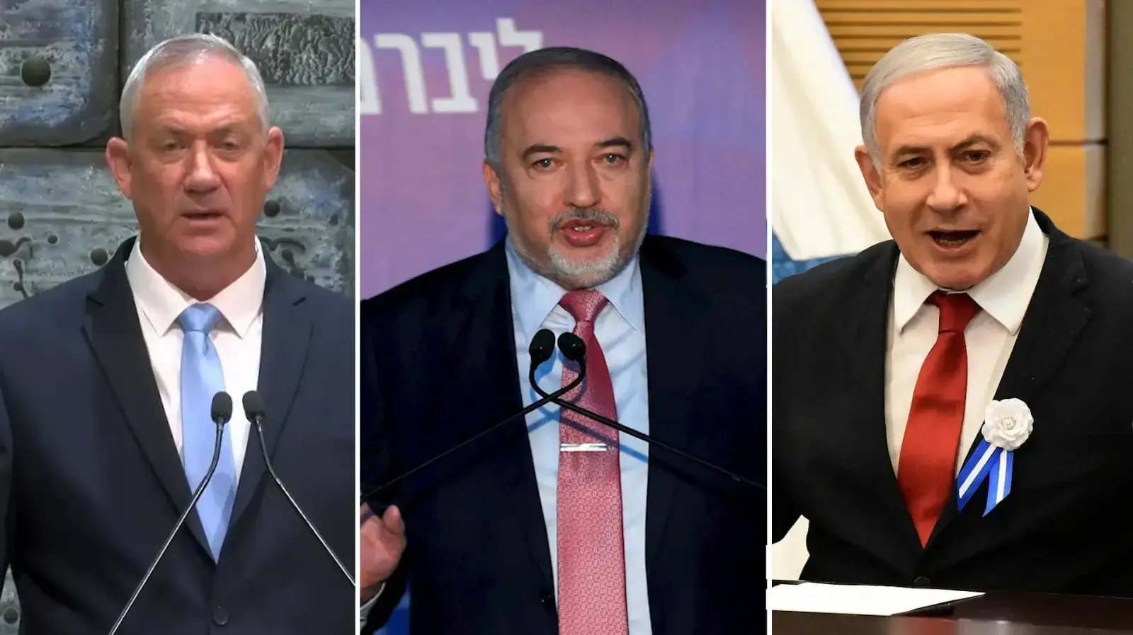 ראש הממשלה בנימין נתניהו, יו"ר ישראל ביתנו אביגדור ליברמן ויו"ר כחו לבן בני גנץ, 9 בנובמבר 2019