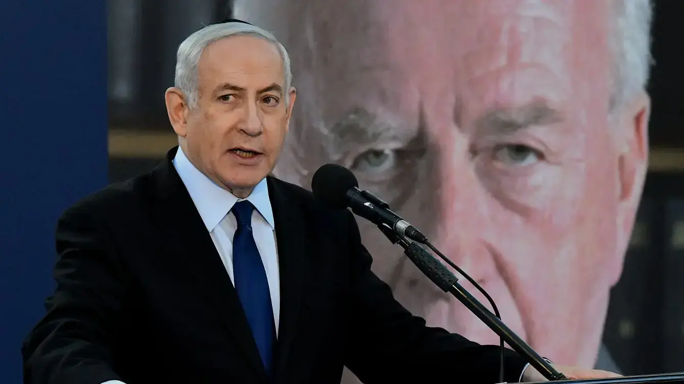 ראש הממשלה, בנימין נתניהו במהלך נאומו בטקס האזכרה הממלכתי ליצחק ולאה רבין, בהר הרצל, ירושלים 10 בנובמבר 2019 
