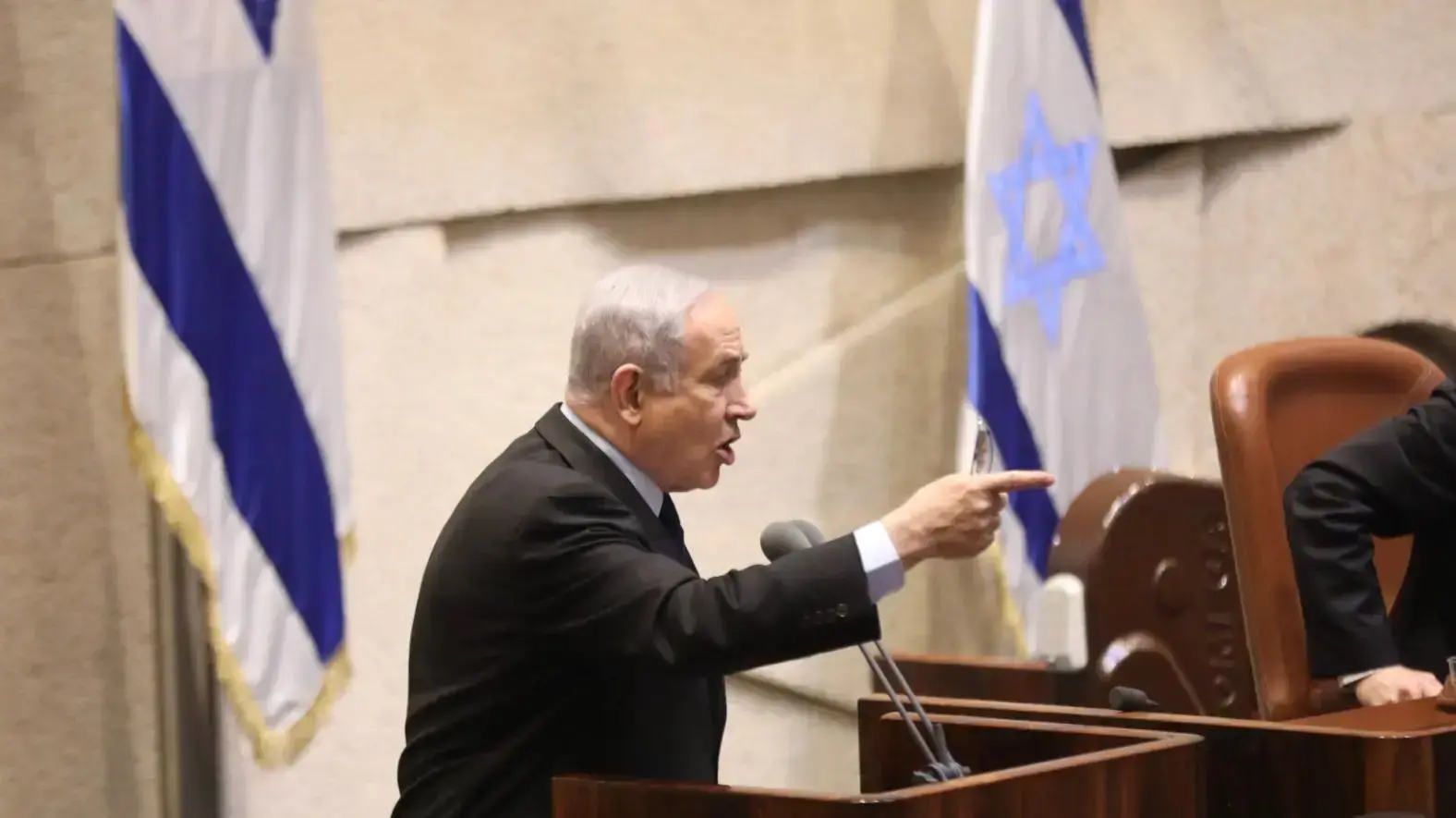 ראש הממשלה, בנימין נתניהו במהלך נאומו במסגרת ישיבת מיוחדת בכנסת לזכרו של יצחק רבין 10 בנובמבר 2019